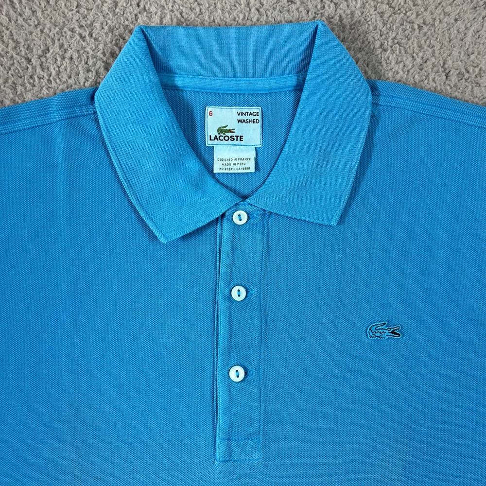 Lacoste Polo Shirt Men's US Size XL Blue Vintage Washed Short Sleeve VTG NWT - Picture 3 of 10